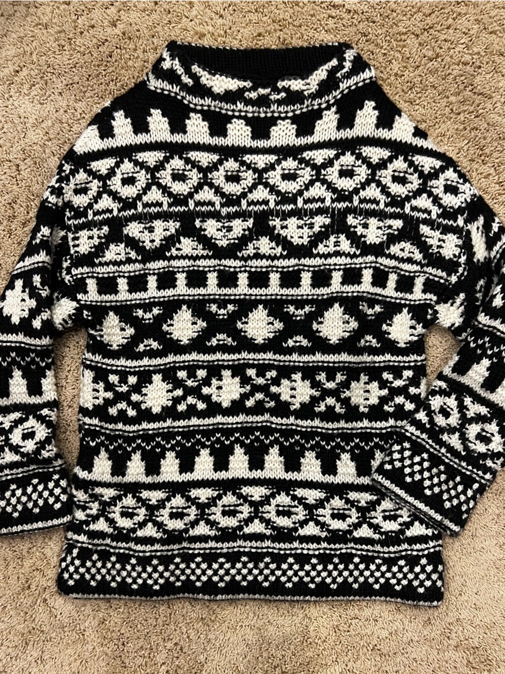 Zara knit Women's Black & White Fair Isle Sweater